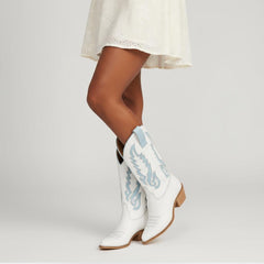 Tuhoomall Western Cowboy Boots for Women, Chunky Heel, Pointed Toe, Slip-On Design, Embroidered Detail, Casual Style, Year-Round Versatility