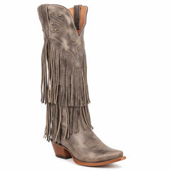 Tuhoomall Western Knee-High Cowboy Boots, Chunky Heel, Fringe & Studs, Retro Style, Casual Wear, All Seasons