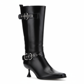 Tuhoomall Stylish Low-Cut Ankle Boots for Parties and Runway Shows, Adjustable Buckle, 5cm Kitten Heel, Solid Color with Metallic Accents, All-Season Comfort Tuhoomall