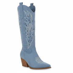 Tuhoomall Western Knee-High Boots For Women With Embroidery And Zipper, Chunky Heel For Travel, Outdoor, Fashion Casual, Party And Dance