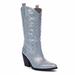 Tuhoomall Western Ankle Boots With Rhinestones, Mid Heel 3.00 in, Faux Leather, Stylish For Parties, Weddings, Performances
