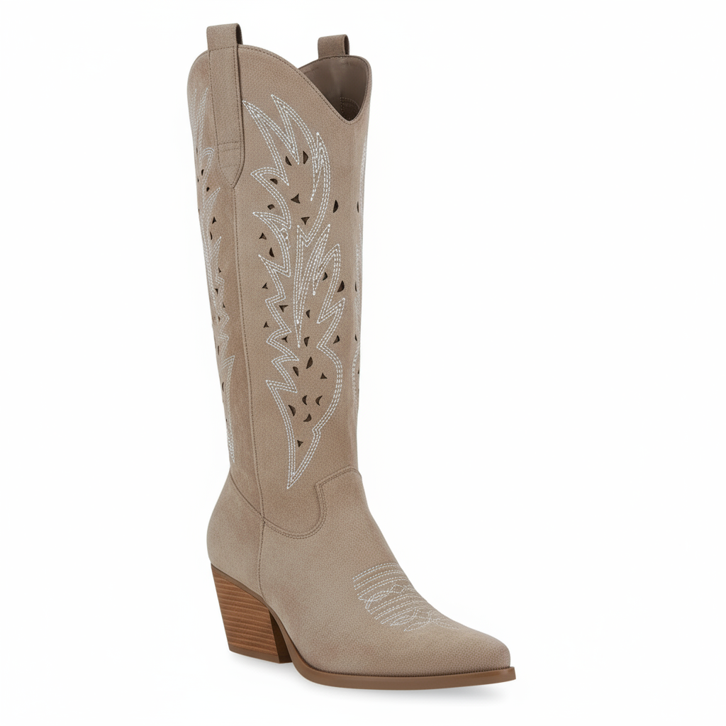 Tuhoomall Western Knee-High Boots For Women With Embroidery And Zipper, Chunky Heel For Travel, Outdoor, Fashion Casual, Party And Dance Tuhoomall