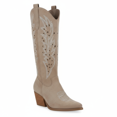 Tuhoomall Western Knee-High Boots For Women With Embroidery And Zipper, Chunky Heel For Travel, Outdoor, Fashion Casual, Party And Dance Tuhoomall