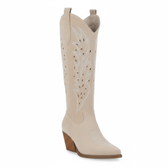 Tuhoomall Western Knee-High Boots For Women With Embroidery And Zipper, Chunky Heel For Travel, Outdoor, Fashion Casual, Party And Dance