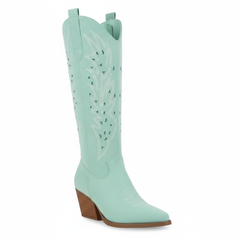 Tuhoomall Western Knee-High Boots For Women With Embroidery And Zipper, Chunky Heel For Travel, Outdoor, Fashion Casual, Party And Dance