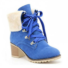 Tuhoomall Fashion Casual Ankle Boots for Women, Classic Street Style, Round Toe, Mid Heel, Lace-Up, Solid Color, Perfect for Winter Wear