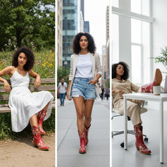 Tuhoomall Stylish Western Ankle Boots with Floral Embroidery, Rubber Sole, Chunky 5cm Heel for Classic and Casual Looks