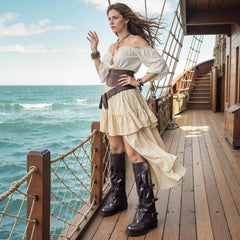 Tuhoomall Stylish Knee-High Boots for Women - Comfortable PU Leather, Low Chunky Heel, Adjustable Buckle for Casual and Formal Wear Tuhoomall