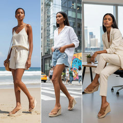 Tuhoomall Waterproof Wedge Sandals for Women, Ethnic Style, Slip-On, Casual Fashion, Rubber Sole, Suede-Like Upper, Perfect for Stylish Outings