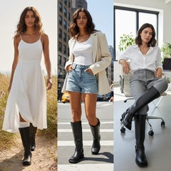 Tuhoomall Stylish Knee High Boots For Women | Comfortable Chunky Heel | Everyday Casual & Travel Use | Solid Color With Metallic Buckle