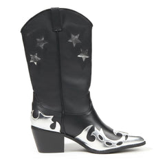 Tuhoomall Western Ankle Boots for Women, Chunky Heel 2.52in, Star Embroidery, Casual Fashion Footwear for Everyday Style and Rodeo Events