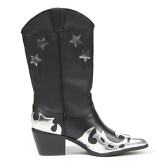 Tuhoomall Western Ankle Boots for Women, Chunky Heel 2.52in, Star Embroidery, Casual Fashion Footwear for Everyday Style and Rodeo Events Tuhoomall