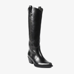 Tuhoomall Western Style Knee-High Fashion Boots with Studded Design, Comfortable Slip-On Chunky Heel for Parties and Casual Wear Tuhoomall