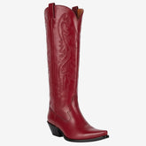 Tuhoomall Western Style Floral Embroidery Knee High Boots for Work - 5.6 cm Chunky Heel, Rubber Sole, Slip-On Design, Classic Fashion وترتیب Tuhoomall