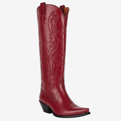 Tuhoomall Western Style Floral Embroidery Knee High Boots for Work - 5.6 cm Chunky Heel, Rubber Sole, Slip-On Design, Classic Fashion وترتیب Tuhoomall