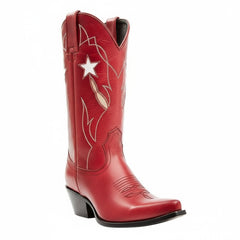 Tuhoomall Western Mid Calf Boots For Women, Snip Toe, Chunky Heel, Embroidered Star Pattern, Slip-On Design, Casual Retro Style Tuhoomall