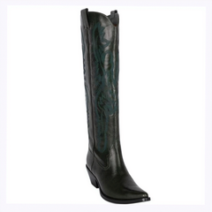 Tuhoomall Western Style Floral Embroidery Knee High Boots for Work - 5.6 cm Chunky Heel, Rubber Sole, Slip-On Design, Classic Fashion وترتیب Tuhoomall