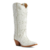 Tuhoomall Western Mid-Calf Boots For Women, 6cm Chunky Heel, Pearl And Embroidery Detail, Stylish Slip-On Design For All Occasions