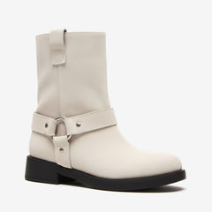 Tuhoomall Western Cowboy Ankle Boots for Women, Vintage Chunky Heel Booties, Easy Slip-On Design, All-Weather Comfort with Metal Buckle Detail