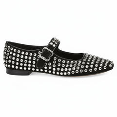 Tuhoomall Stylish Mary Jane Flats with Sparkling Studs, Pointed Toe, Low Heel for Fashionable Casual Wear
