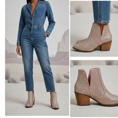 Tuhoomall Glitter Ankle Boots for Women, 3-Inch Chunky Heel, Shiny Pointed Toe, Perfect for Parties and Fashion Events