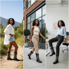 Tuhoomall Comfortable Western Boots for Women with Embroidery, Rubber Sole, Chunky 5cm Heel - Fashionable Casual Footwear for All Seasons