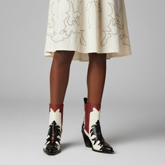 Tuhoomall Western Ankle Boots for Women, Pointed Toe Chunky Heel Booties, Fashion Slip-On with Applique and Elastic Side Panels, Casual Evening Wear