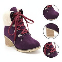 Tuhoomall Fashion Casual Ankle Boots for Women, Classic Street Style, Round Toe, Mid Heel, Lace-Up, Solid Color, Perfect for Winter Wear