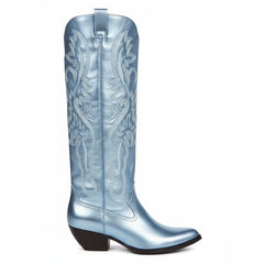 Tuhoomall Western Mid Calf Boots for Women, Embroidered Pointed Toe, Chunky Heel, Slip-On Design for Casual Style