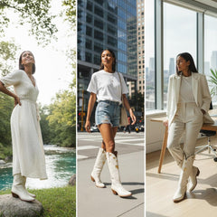 Tuhoomall Western Knee High Boots With Rubber Sole, 5cm Chunky Heel, Embroidered Sweet Pink Hearts For Casual Fashion All Year Round