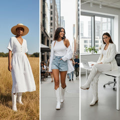 Tuhoomall Western Knee-High Cowgirl Boots with Chunky Heel and Floral Embroidery for Outdoor Fashion and Casual Wear