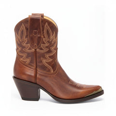 Tuhoomall Western Style Ankle Boots For Women, Vintage Plain Leather, Low Heel, Casual Chic, All-Season Fashion, Unique Embroidery Design