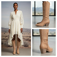Tuhoomall Cowgirl Mid Calf Boots, Chunky Heel, Pointed Toe, Stylish Embroidery, Casual All Season Footwear