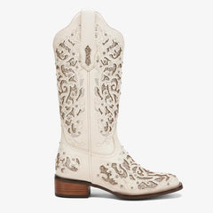 Tuhoomall Western Style Embroidered Mid-Calf Boots For Fashion, Travel, Outdoor - Chunky Heel, Faux Suede, Slip-On, Rhinestones, 3cm Heel Height Tuhoomall
