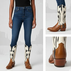 Tuhoomall Western Style Mid Calf Boots With Floral Embroidery - Casual Fashion Footwear For Travel And Parties, 2.00 In Heel, Snip Toe Design