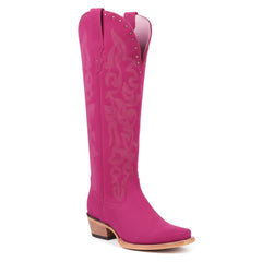 Tuhoomall Western Mid-Calf Boots for Women with Chunky Heel, Zipper Closure, Embroidered Faux Suede and Rivets, Casual Fashion for All Seasons