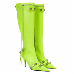 Tuhoomall Comfortable Knee-High Fashion Boots with Zip and Studded Design, 10cm High Heel for Parties, Weddings, and Everyday Stylish Looks
