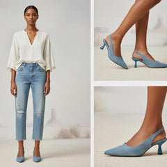 Tuhoomall Comfortable Kitten Heel Slip-On Shoes, Metallic Finish, Fashionable for Work and Travel, Made with Genuine Leather, Perfect for Spring and Summer