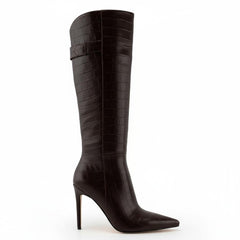 Tuhoomall Fashion Knee-High Boots for Parties and Performances, Chic Pointed Toe with Zipper Closure, Stylish All-Season Slip-Resistant Rubber Sole Tuhoomall
