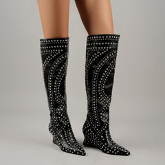 Tuhoomall Over-The-Knee Boots For Women, Stylish Wedge Heel With Zipper Closure, Perfect For Parties And Fashionable Casual Outfits