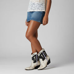 Tuhoomall Floral Ankle Cowboy Boots for Women, Low Chunky Heel 2.75 in, Elegant Vegan Leather, Perfect for Casual and Formal Occasions