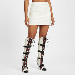 Tuhoomall Knee-High Boots for Women, Comfortable Floral Design with High Heel, Adjustable Buckle Closure, Perfect for Casual Style