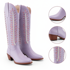 Tuhoomall Western Mid Calf Boots for Women, Embroidered Vegan Leather, Casual Chunky Heel, Spring Autumn Winter Fashion