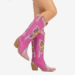 Tuhoomall Comfortable Rhinestone Knee-High Western Boots for Parties, Performances and Everyday Fashion