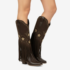 Tuhoomall Western Knee-High Boots for Stylish Casual Occasions, Comfortable Rubber Sole, Easy Slip-On Design, Perfect for Spring, Autumn, and Winter