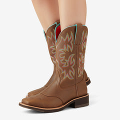 Tuhoomall Western Style Embroidered Ankle Boots for Women, Casual Fashion Footwear with Comfortable Flat Sole, Perfect for All Seasons