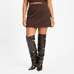 Tuhoomall Stylish Over-the-Knee Boots for Parties with Waterproof Ruffle Design and High Heel Comfort Tuhoomall