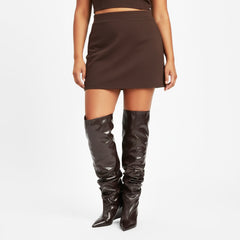 Tuhoomall Stylish Over-the-Knee Boots for Parties with Waterproof Ruffle Design and High Heel Comfort