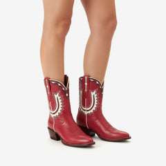 Tuhoomall Stylish Women's Ankle Boots with Embroidery and Laser Cut Out, Perfect for Parties and Performances, Comfortable Chunky Heel Design