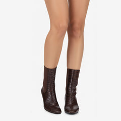 Tuhoomall Stylish Ankle Boots for Women, Chunky Block Heel, Slip-On Design, Versatile for Casual and Workwear, Stone Pattern, Comfortable Fit